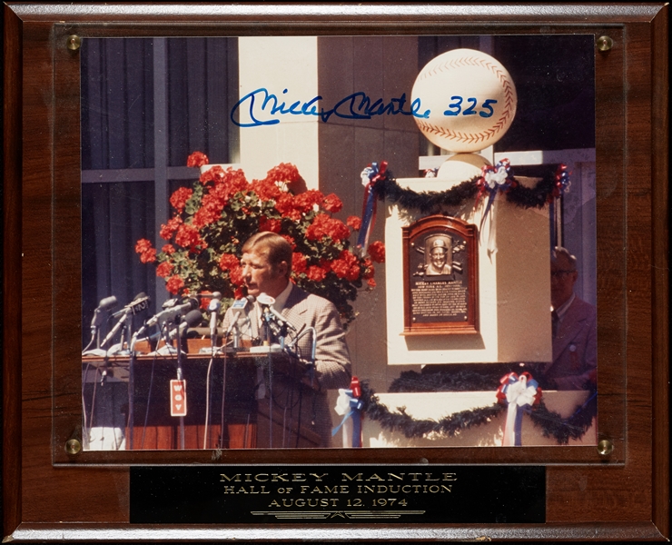 Mickey Mantle Signed 8x10 HOF Photo in Plaque (Graded BAS 10)