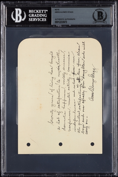 Amos Alonzo Stagg Handwritten Signed Note with Great Content (BAS)