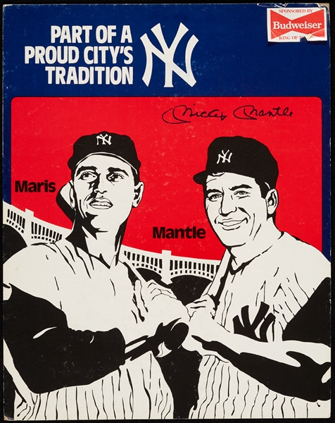 Mickey Mantle Signed Cardboard Budweiser Store Display Pictured with Roger Maris (BAS)