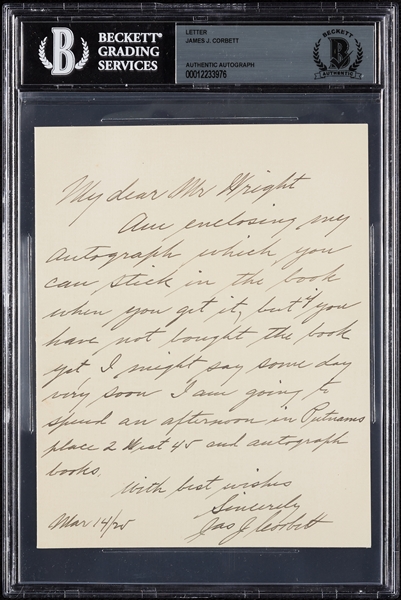 James J. Corbett Signed Handwritten Letter (BAS)