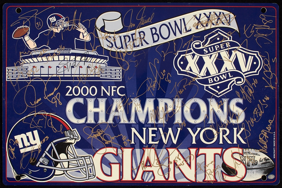 2000 New York Giants Super Bowl Champions Team-Signed Display with Wellington Mara (32) (BAS)