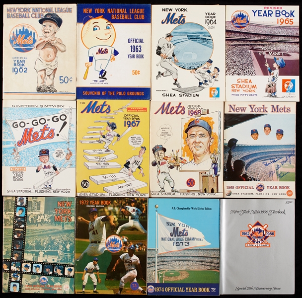 Massive New York Mets Yearbook Collection 1962-92, With 1969 Autographed and Specials (64)