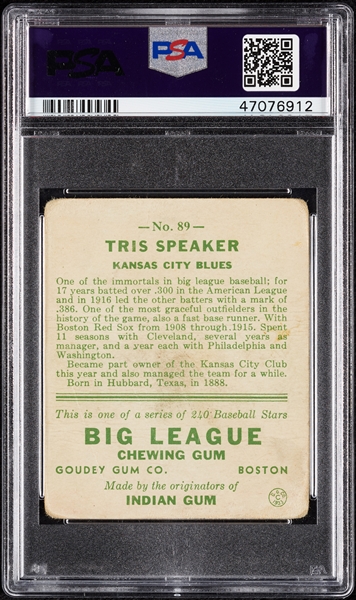 1933 Goudey Tris Speaker No. 89 PSA 1