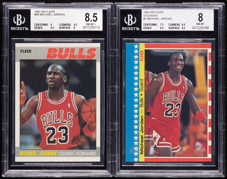1987 Fleer Basketball Complete Set, Stickers, Jordan BGS 8.5 (143)