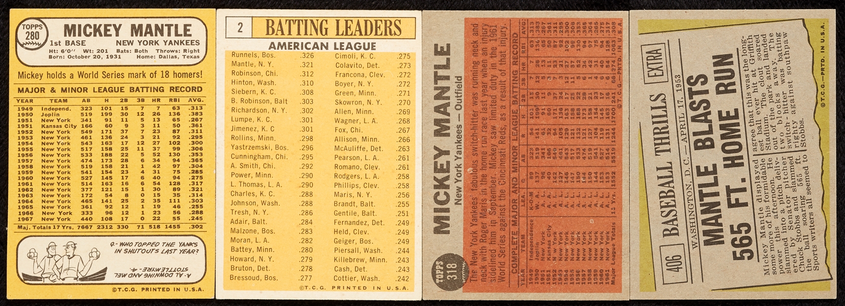 1960s Mickey Mantle Topps Cards (4)
