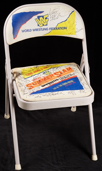 WWF 1996 Summer Slam Multi-Signed Arena Folding Chair (30) (BAS)