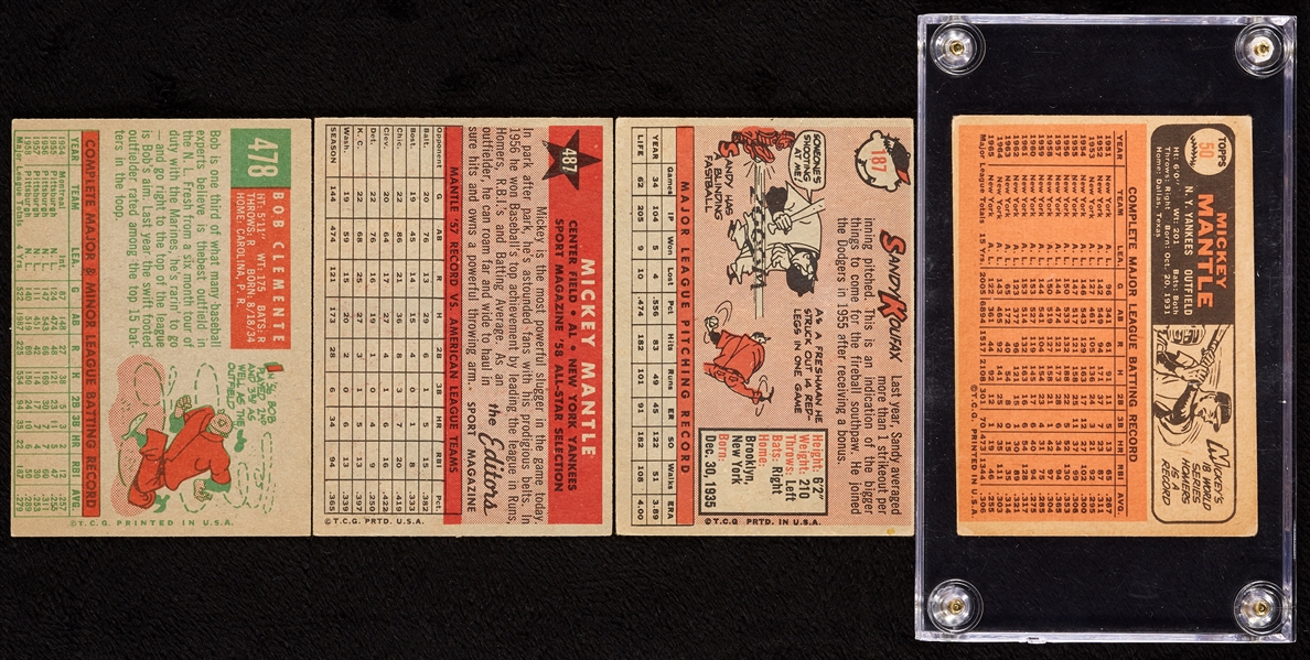 Vintage Topps HOFers Mantle, Koufax and Clemente (4)