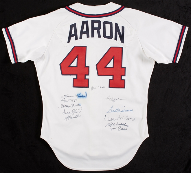500 Home Run Club Multi-Signed Hank Aaron Jersey with Mantle, Williams, Mays, Aaron (11) (BAS)