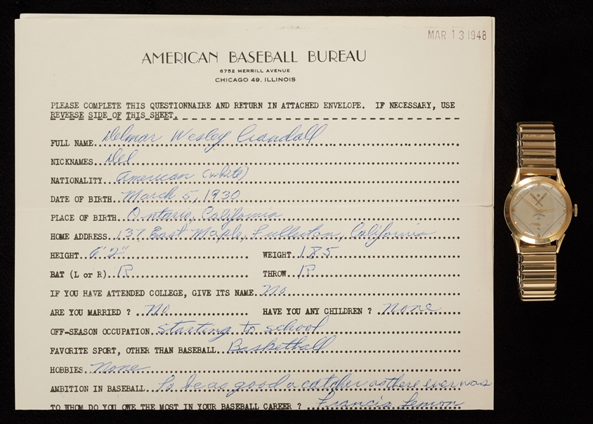 Del Crandall Gold Watch and Bureau Document (2)
