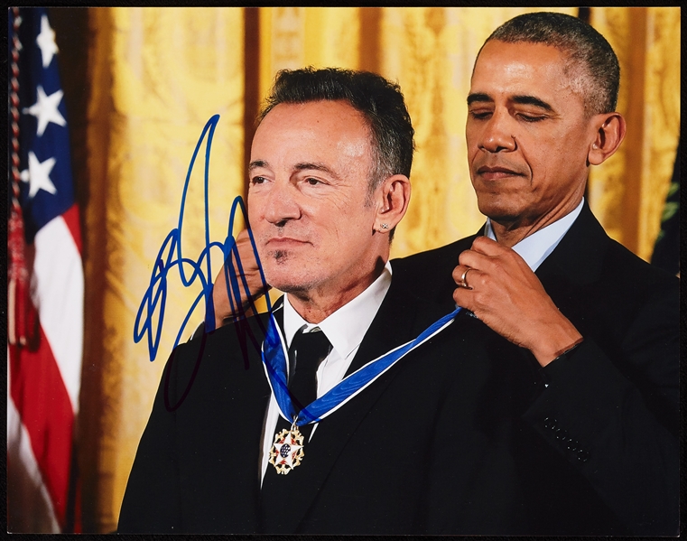 Bruce Springsteen Signed 11x14 Photo with Obama (Graded BAS 10)