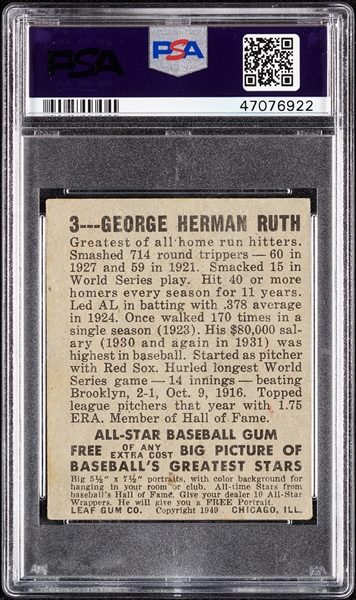 1948 Leaf Babe Ruth No. 3 PSA 2