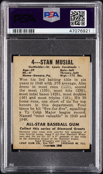 1948 Leaf Stan Musial RC No. 4 PSA 5