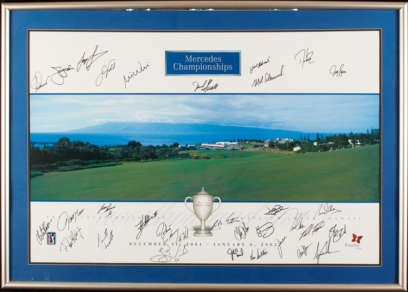 2001 Mercedes Open Multi-Signed Framed Poster with Tiger Woods (32) (BAS)