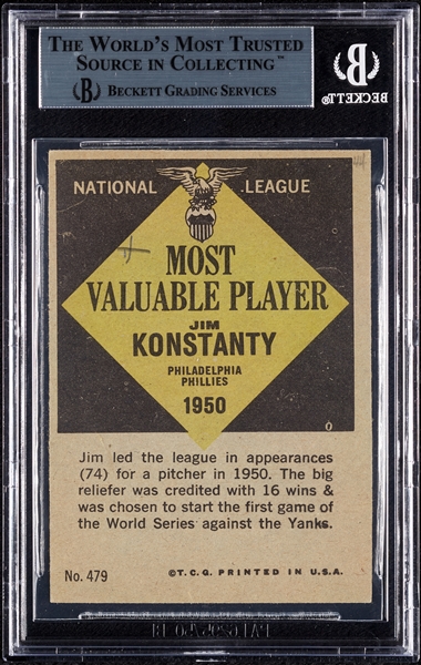 Jim Konstanty Signed 1961 Topps MVP No. 479 (BAS)
