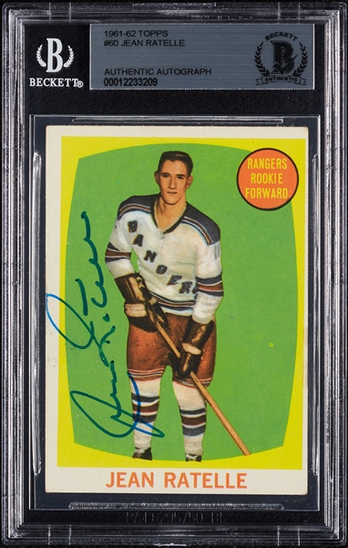 Jean Ratelle Signed 1961 Topps RC No. 60 (BAS)