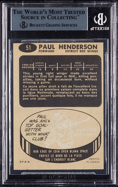 Paul Henderson Signed 1965 Topps RC No. 51 (BAS)