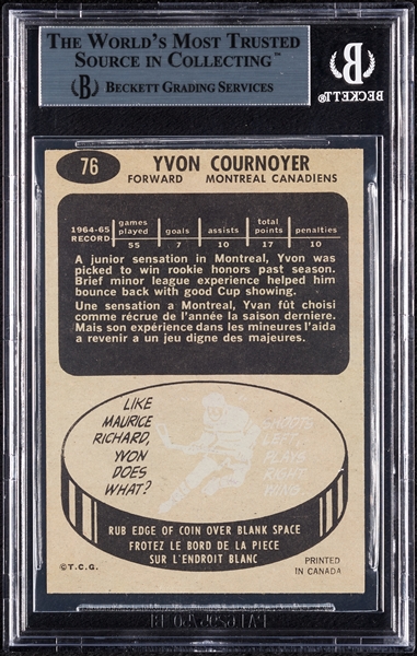 Yvon Cournoyer Signed 1965 Topps RC No. 76 (BAS)