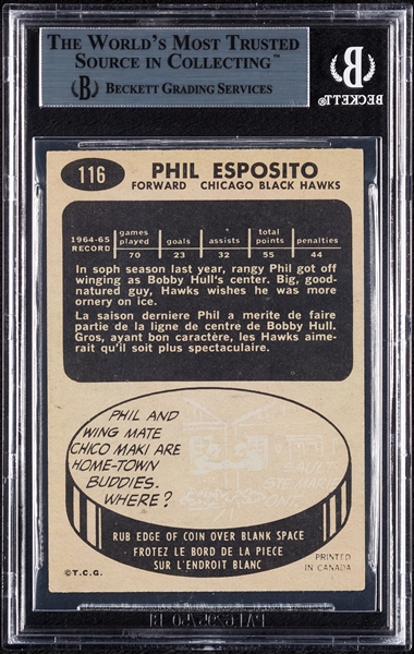 Phil Esposito Signed 1965 Topps No. 116 (BAS)