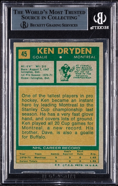 Ken Dryden Signed 1971 Topps RC No. 45 (BAS)