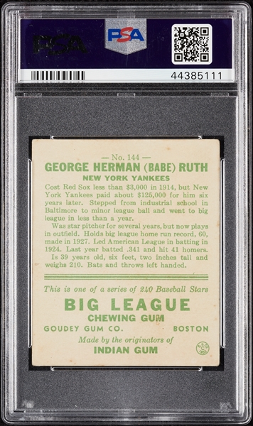1933 Goudey Babe Ruth No. 144 PSA 3