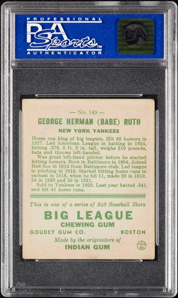 1933 Goudey Babe Ruth No. 149 PSA 3