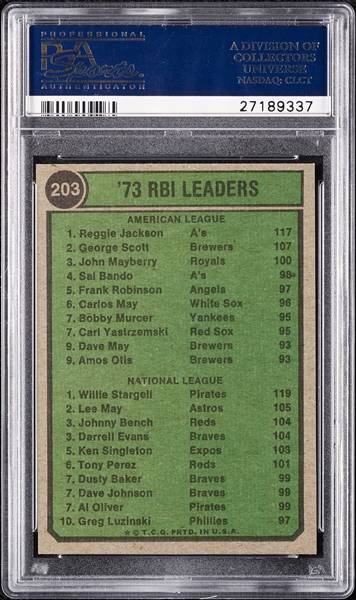 1974 Topps RBI Leaders Jackson/Stargell No. 203 PSA 10