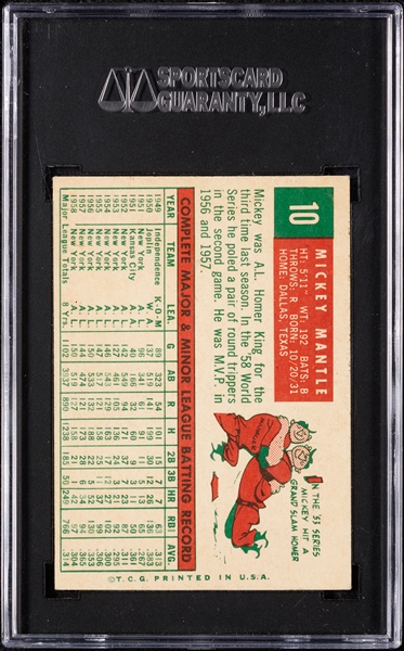 1959 Topps Mickey Mantle No. 10 SGC 6