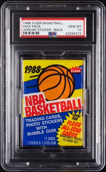 1988 Fleer Basketball Wax Pack - Jordan Sticker on Back (Graded PSA 10)