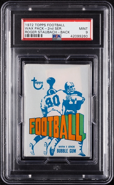 1972 Topps Football 2nd Series Wax Pack - Staubach on Back (Graded PSA 9)