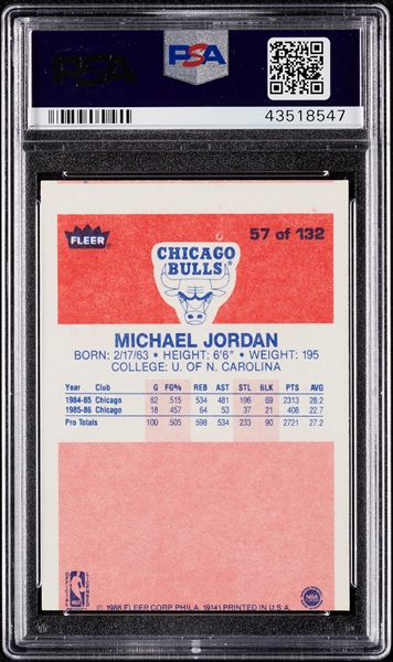 1986 Fleer Michael Jordan RC No. 57 PSA 7 (MC)