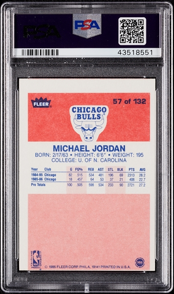 1986 Fleer Michael Jordan RC No. 57 PSA 6 (MC)