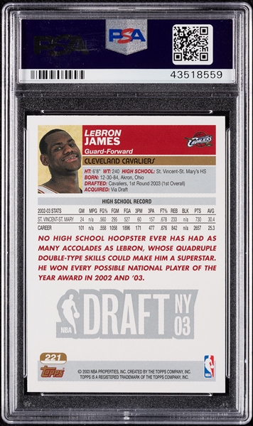 2003 Topps LeBron James RC No. 221 PSA 10