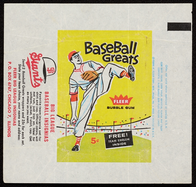 1960 Fleer Baseball Greats Five-Cent Wrapper
