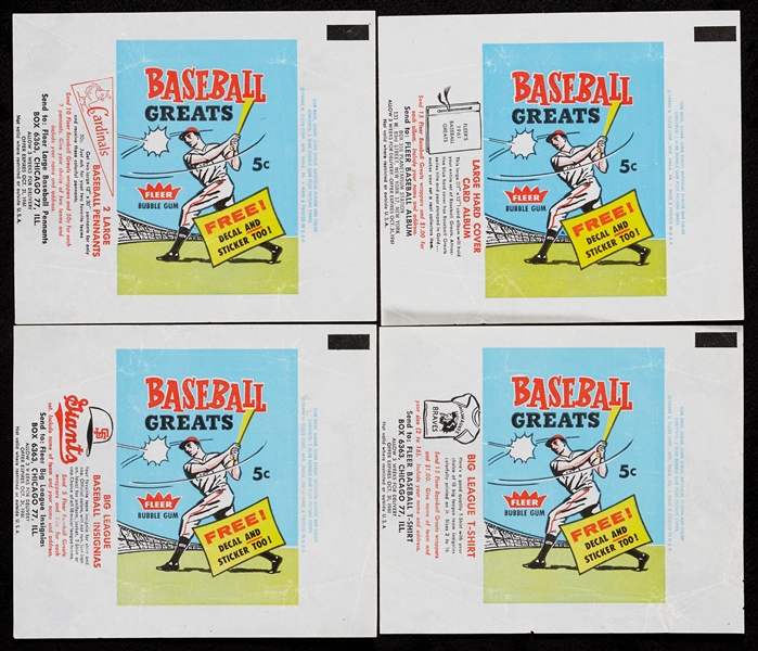 1961 Fleer Baseball Greats Five-Cent Wrappers (4 different) 