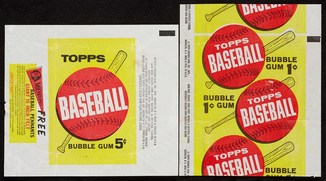 1963 Topps Baseball One and Five-Cent Wrappers (2) 