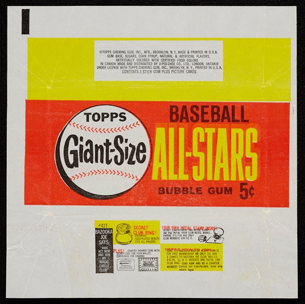1964 Topps Baseball “Giant All-Stars” Five-Cent Wrapper 
