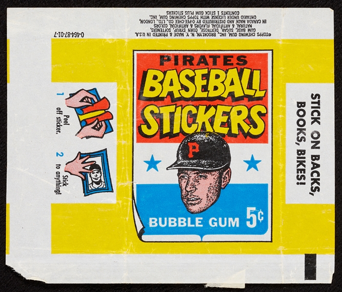 1967 Topps Baseball “Pirates Stickers” Five-Cent Wrapper 