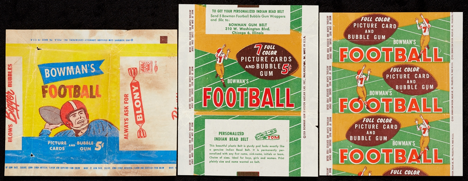 1954 and 1955 Bowman Football One and Five-Cent Wrappers (3)