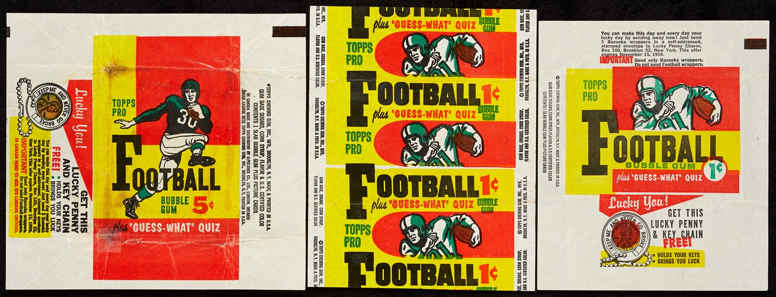 1959 Topps Football One and Five-Cent Wrappers (3) 