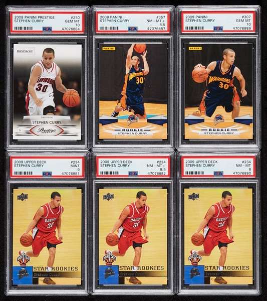 2009 Upper Deck & Panini Stephen Curry RC PSA-Graded Group (6)