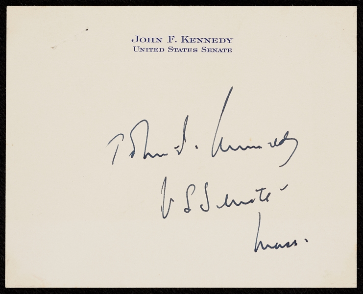 Stunning John F. Kennedy Signed U.S. Senate Card (Graded BAS 9)