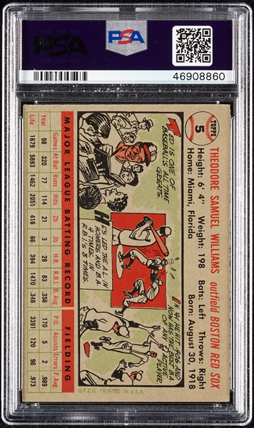 1956 Topps Ted Williams Grey Back No. 5 PSA 5