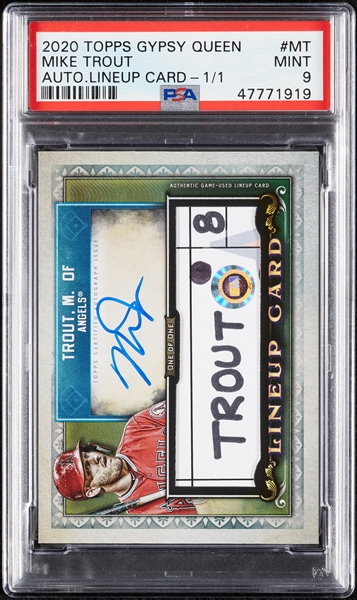 2020 Topps Gypsy Queen Mike Trout Autographed Lineup Card (1/1) Graded PSA 9