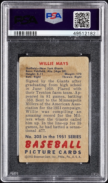 1951 Bowman Willie Mays No. 305 PSA 1.5