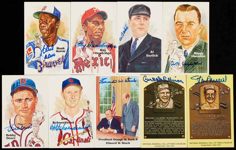 Signed HOF Postcard Group with Hank Aaron, Musial (9)