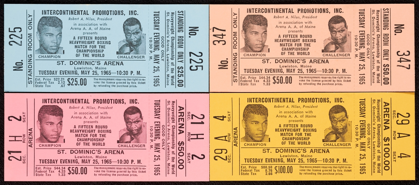 Cassius Clay vs. Sonny Liston NM Full Ticket Group (May 25, 1965) (4) 