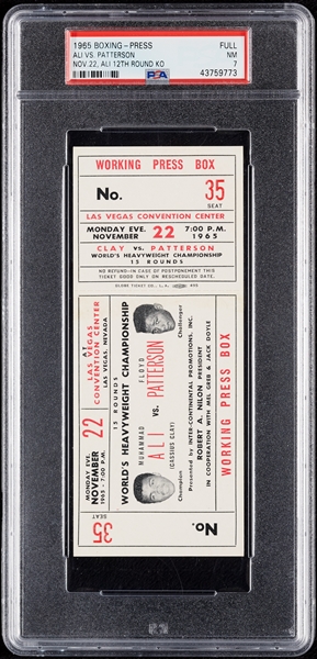 Muhammad Ali vs. Floyd Patterson Press Full Ticket (Nov. 22, 1965) Graded PSA 7
