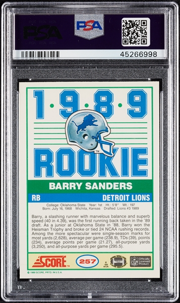 1989 Score Barry Sanders RC No. 257 PSA 9