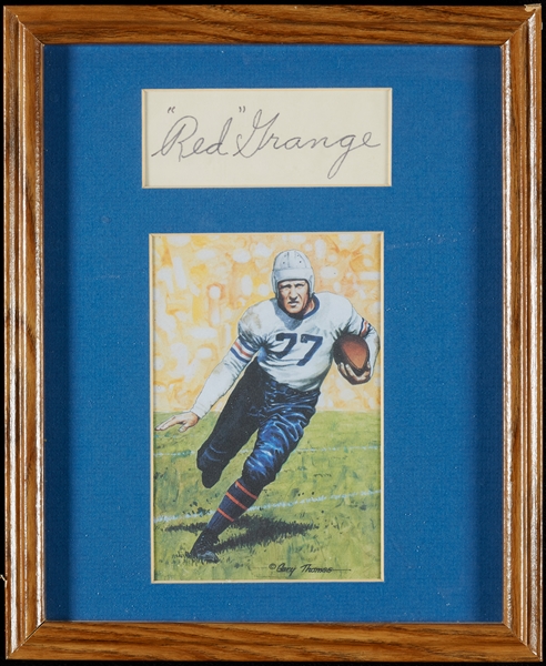 Red Grange Cut Signature Display with Goal Line Art Card