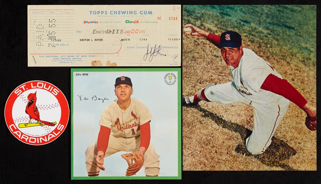 Ken Boyer Signed Topps Check from Rookie Season Plus Extras (4)